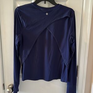 Lululemon foldover UV long sleeve run shirt sz 10 night sea blue MINT CONDITION